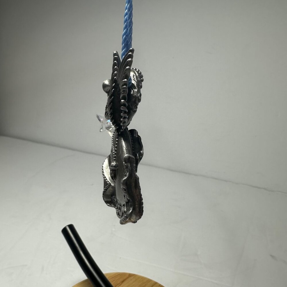 Vintage Avon Pewter Angel Ornament With Trumpet & Crystal Hanging Star Christmas - Picture 5 of 12
